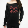 Blessed Mama Plaid Wide Neck Sweatshirt