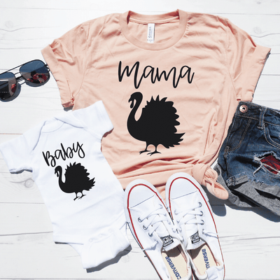 Mama Turkey and Baby Turkey Shirt Set